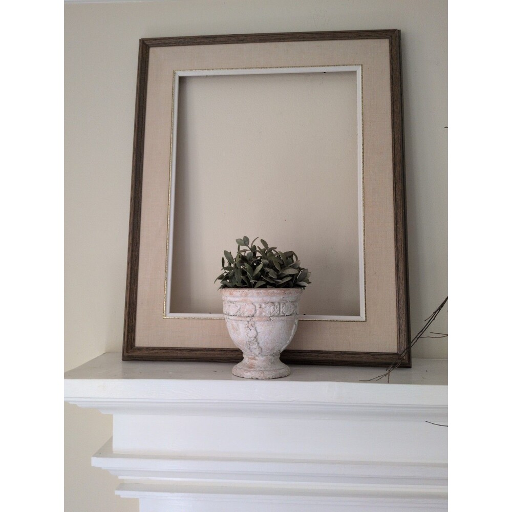 Vtg Solid Wood Picture 31 X  26 Frame Canvas Mat & Gold Trim 23.5 X17.5 Opening